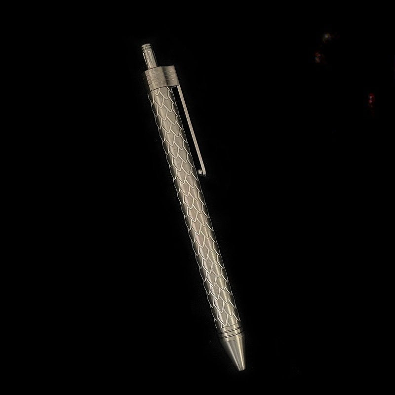 Damascus Tactical Pen – Titanium with CNC Engraved Titanium / Zirconium / Steel Writing