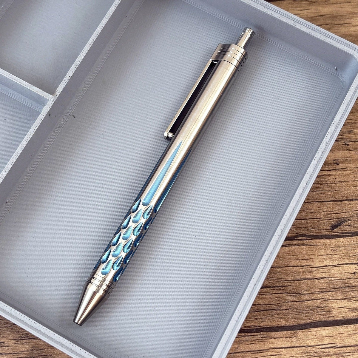 Damascus Tactical Pen – Titanium with CNC Engraved Titanium / Zirconium / Steel Writing
