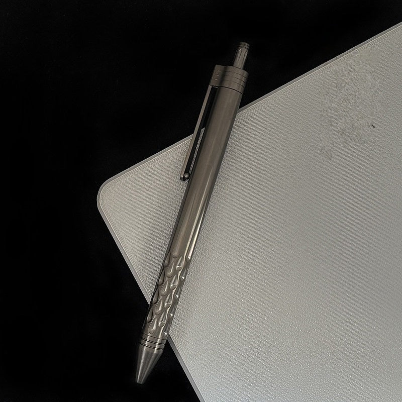 Damascus Tactical Pen – Titanium with CNC Engraved Titanium / Zirconium / Steel Writing