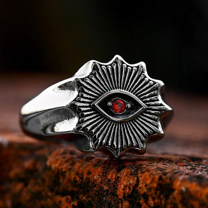 Demon Eye Rune Ring – Crimson Gothic Viking Punk Biker for Alternative Styling