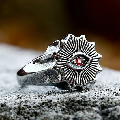 Demon Eye Rune Ring – Crimson Gothic Viking Punk Biker for Alternative Styling
