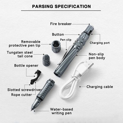 EDC Tactical Pen – USB Rechargeable Lighter Tungsten Tip Firestarter Self Defense