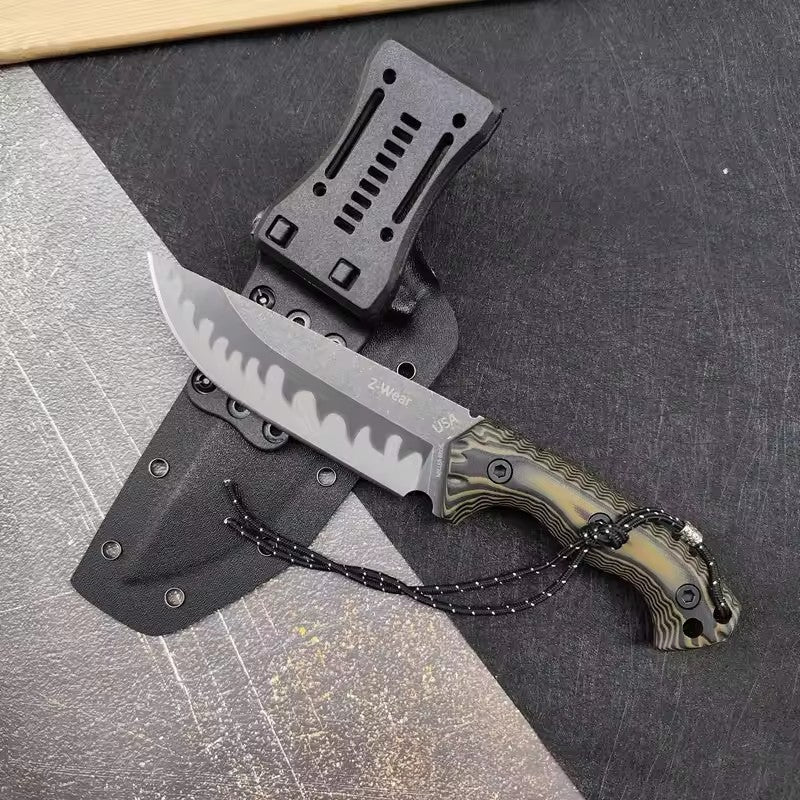 Fixed Blade Knife – M26 Straight with Wave-Pattern with G10 Handle & Kydex Sheath Tactical