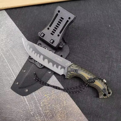 Fixed Blade Knife – M26 Straight with Wave-Pattern with G10 Handle & Kydex Sheath Tactical