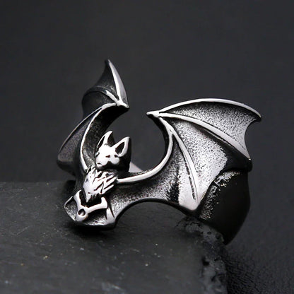 Gothic Bat Ring – Stainless Steel with Punk Biker Wide Band for Alternative Styling