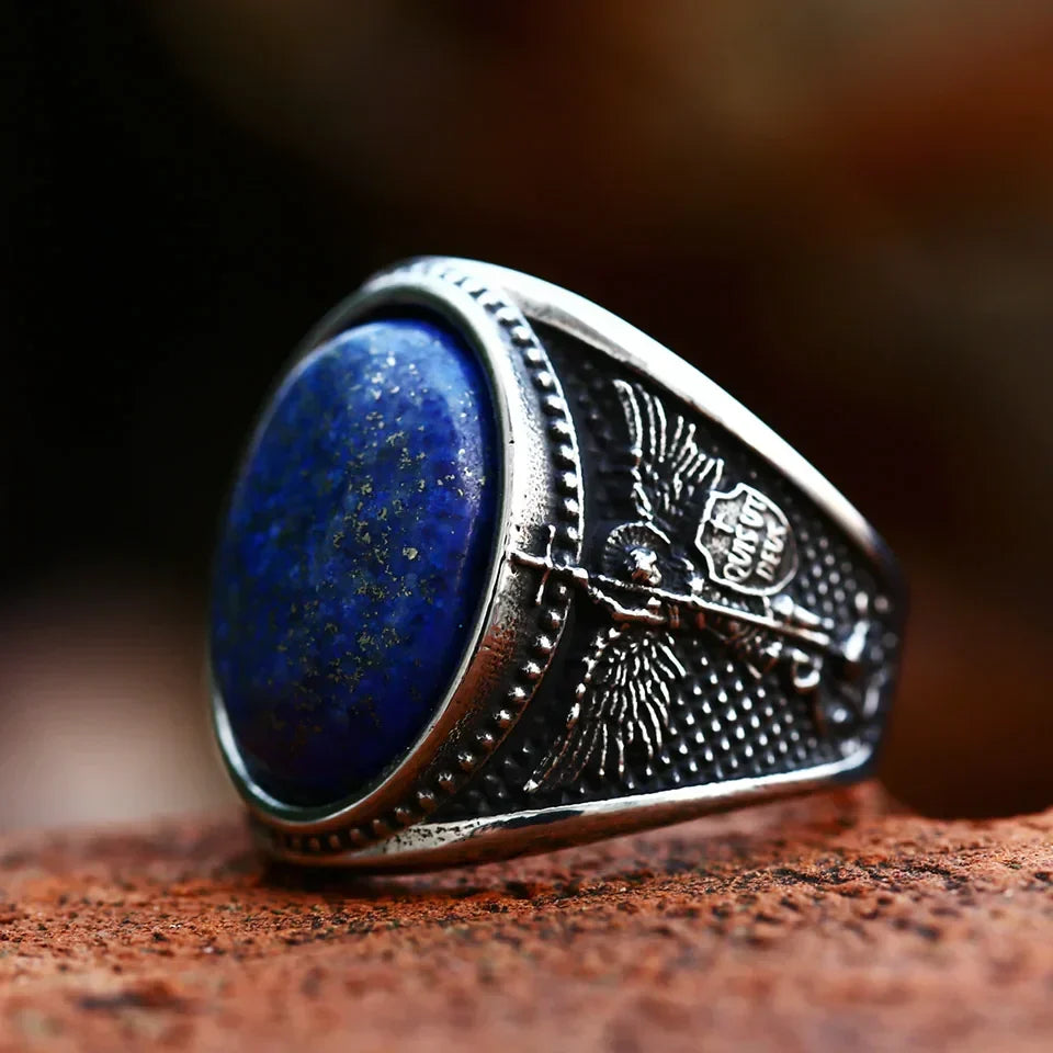 Gothic Cross Ring – Saint Michael with Mystic Guardian Punk Statement