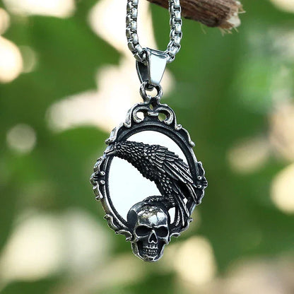 Gothic Skull Necklace – Omen Crow Punk Dark Statement Pendant