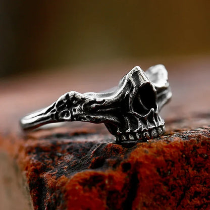 Gothic Skull Ring – Punk with Nasal Bones Biker Hip Hop Dark Statement