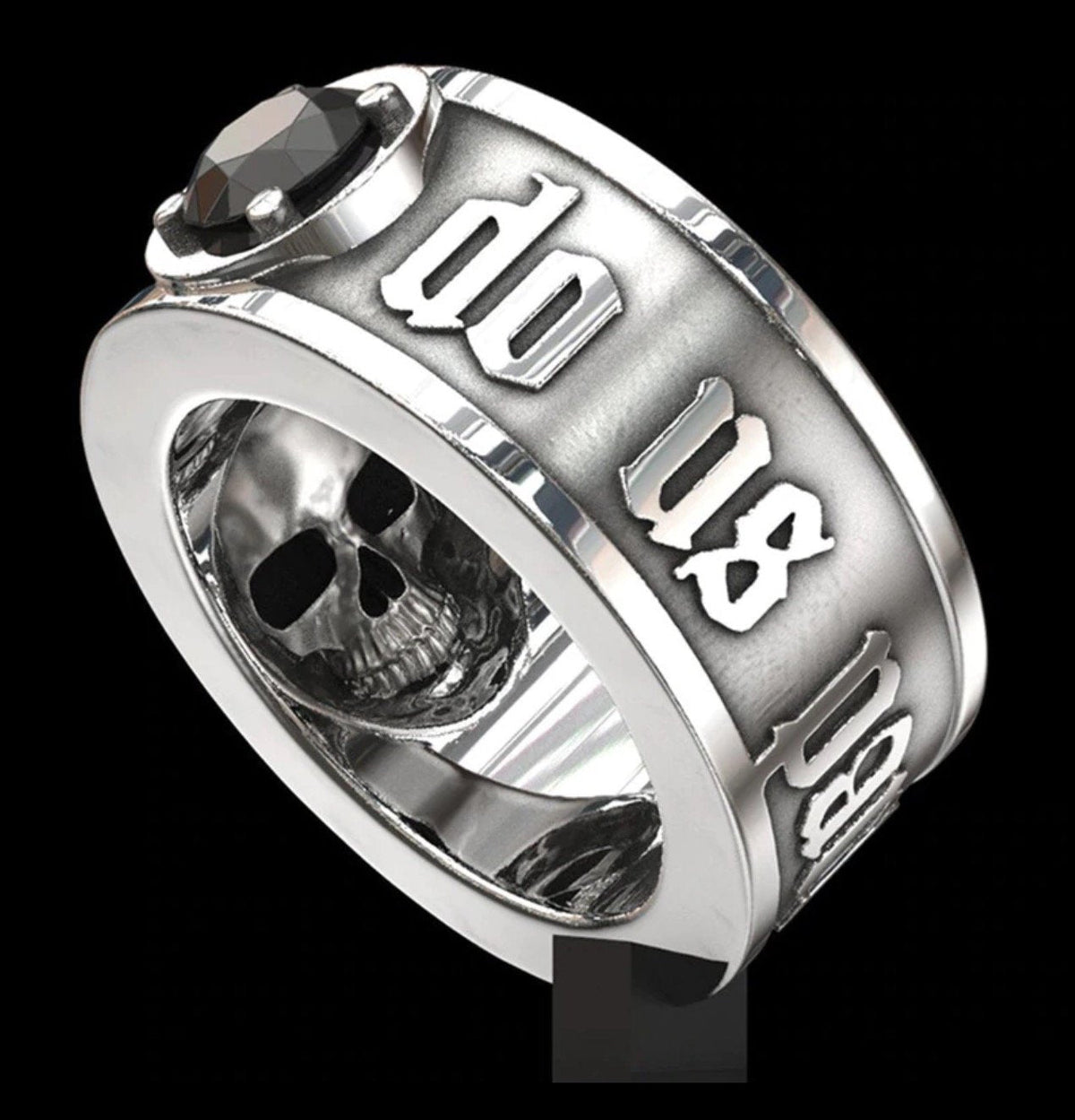 Gothic Skull Ring – Til Death Do Us Part Black Zircon Punk Eternal Love