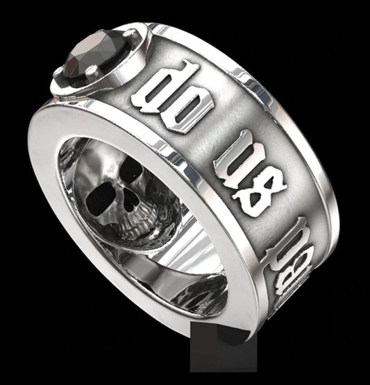 Gothic Skull Ring – Til Death Do Us Part Black Zircon Punk Eternal Love