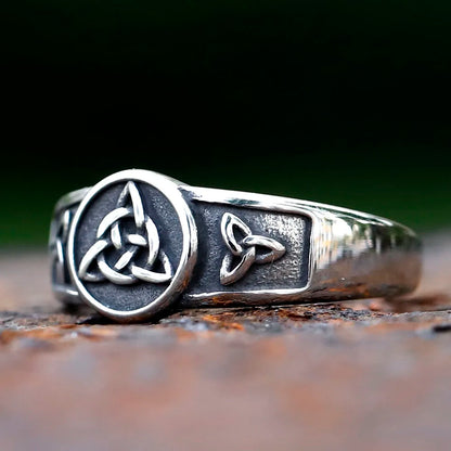 Gothic Stainless Steel Ring – Celtic with Enchanted Witch Knot 316L Wiccan Amulet