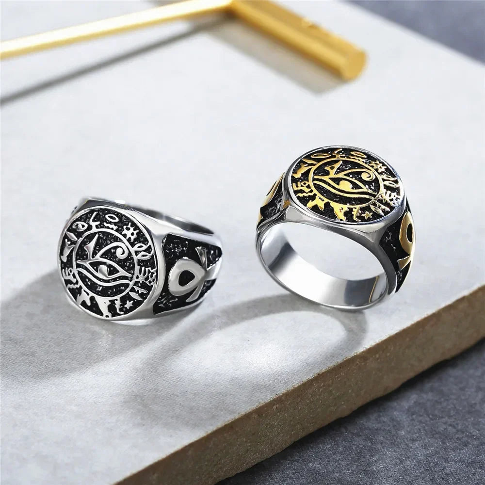Gothic Stainless Steel Ring – Eye of Horus Amulet Egyptian Punk