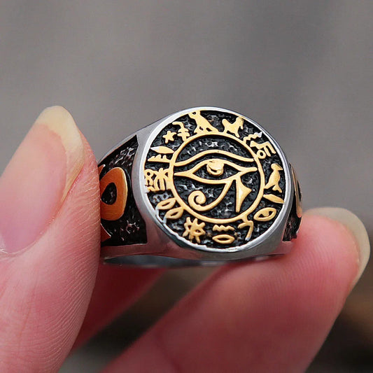 Gothic Stainless Steel Ring – Eye of Horus Amulet Egyptian Punk