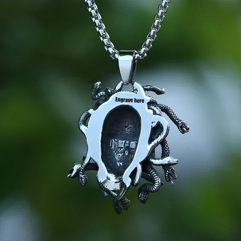 Gothic Statement Necklace – Gorgon Medusa Wrath Pendant 316L Stainless Steel Dark