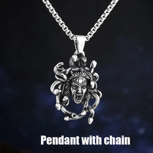 Gothic Statement Necklace – Gorgon Medusa Wrath Pendant 316L Stainless Steel Dark
