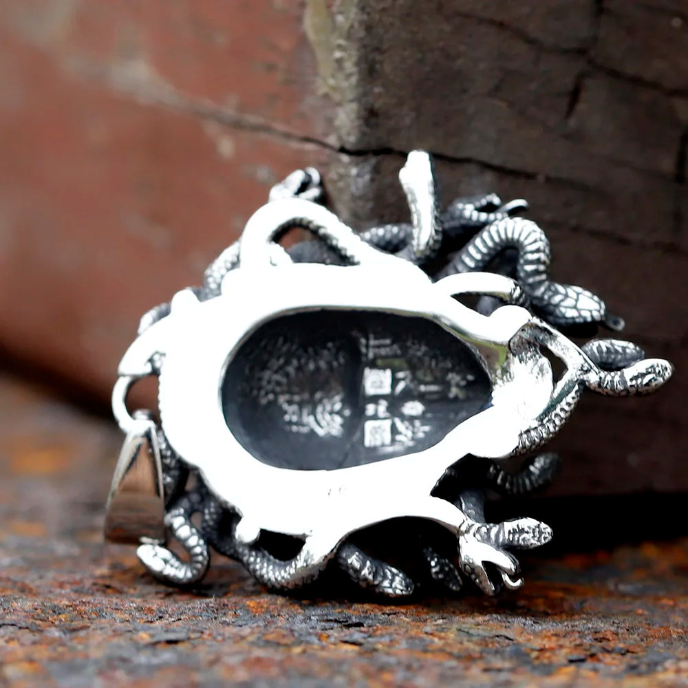 Gothic Statement Necklace – Medusa with Gorgon Pendant Spiga Chain Punk