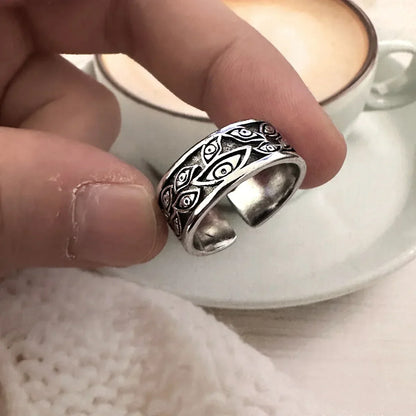 Gothic Statement Ring – Evil Eye with Devil Punk Vintage Retro