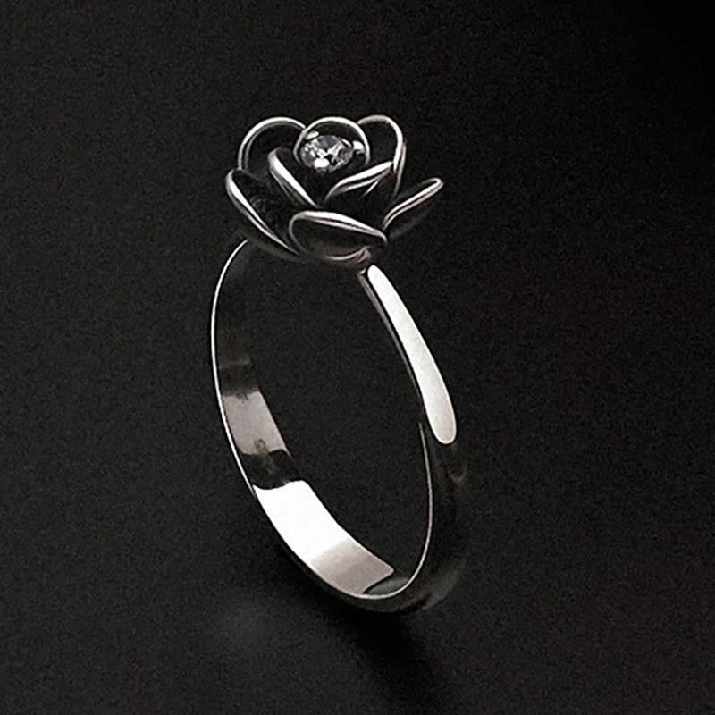 Gothic Statement Ring – Punk with Black Dahlia Flower Zirconia Dark Floral