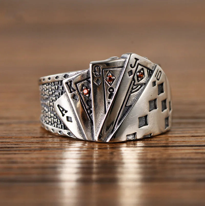 Gothic Statement Ring – Royal Flush Poker Card Punk Vintage for Alternative Styling