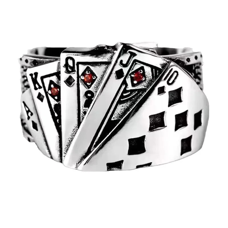 Gothic Statement Ring – Royal Flush Poker Card Punk Vintage for Alternative Styling
