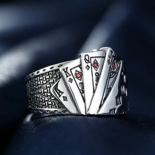 Gothic Statement Ring – Royal Flush Poker Card Punk Vintage for Alternative Styling