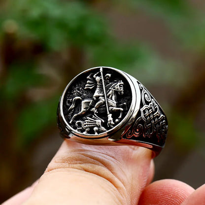 Gothic Statement Ring – Saint George with Valor Knight Vintage Punk
