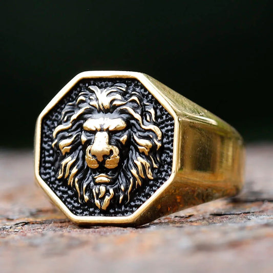 Gothic Statement Ring – Tiger with Savage 3D Head Punk Biker Gold Steel