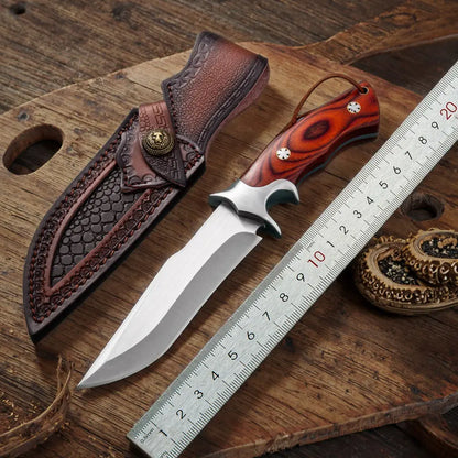 Leather Fixed Blade Knife – TimberEdge M390 with Ebony Handle with Hand-Carved Sheath EDC