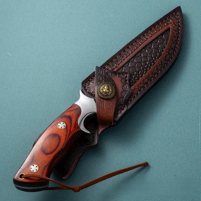 Leather Fixed Blade Knife – TimberEdge M390 with Ebony Handle with Hand-Carved Sheath EDC