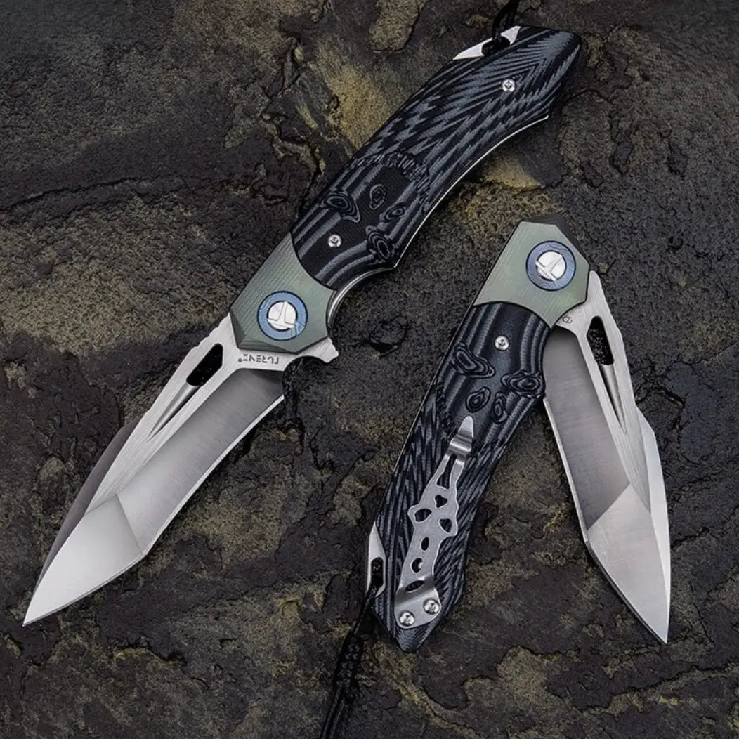 Leather Folding Knife – SkullForge D2 Tactical with G10 Grip, Skull Clip & Sheath