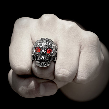 Rhinestone Skull Ring – Biker with Red Eye Gothic Punk Rock Statement