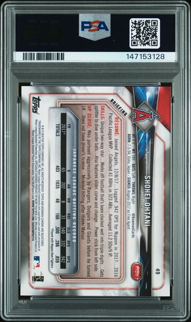 2018 Bowman Baseball - Shohei Ohtani #49 - Pitching - PSA 9