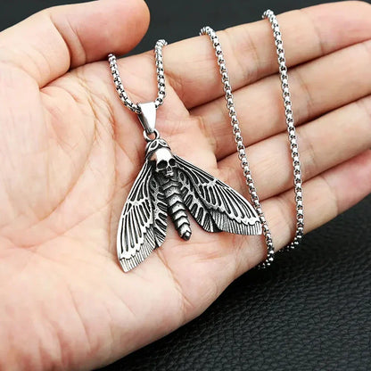 Skull Moth Necklace – Death Gothic Punk Pendant for Alternative Styling, Collecting