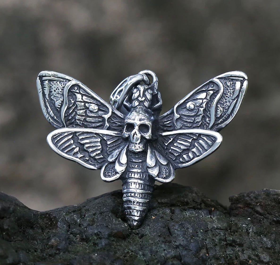 Skull Moth Necklace – Gothic with Dead Head Pendant Dark Statement Jewelry