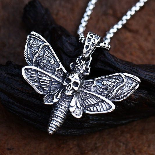 Skull Moth Necklace – Gothic with Dead Head Pendant Dark Statement Jewelry