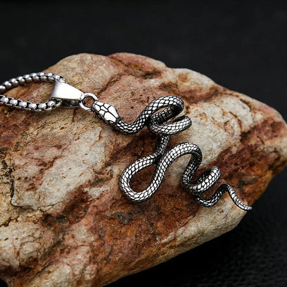 Snake Necklace – Serpent Coil Pendant Gothic Punk Biker Viking Statement