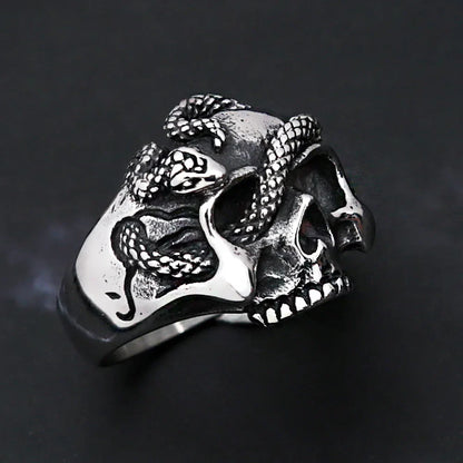 Snake Ring – Skull with Amulet Gothic Punk Biker Viking Statement