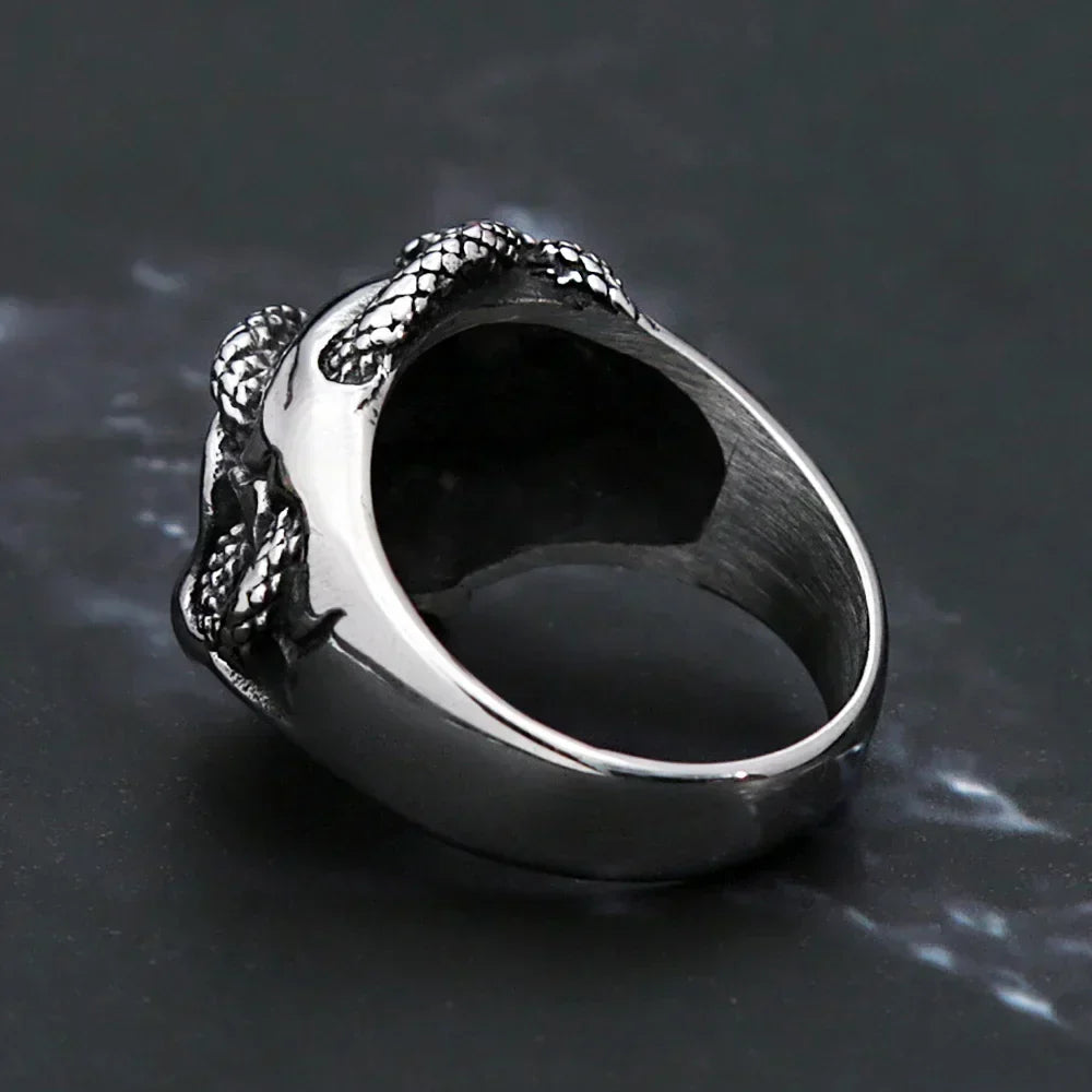 Snake Ring – Skull with Amulet Gothic Punk Biker Viking Statement