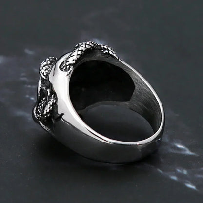 Snake Ring – Skull with Amulet Gothic Punk Biker Viking Statement