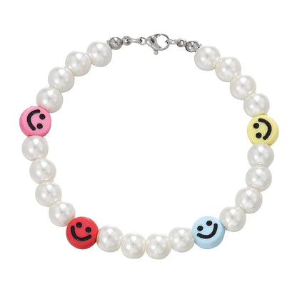 Statement Bracelet – Pearl with Smiley Face Handmade Cute Y2K