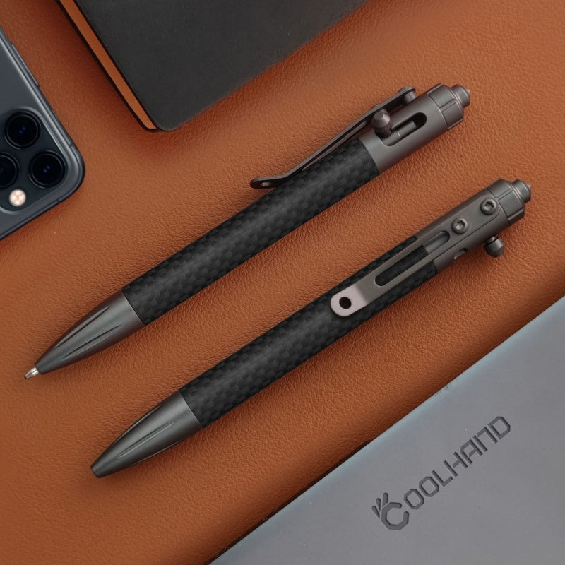 Steel Bolt Action Tactical Pen – Carbon Fiber with Tungsten Glass Breaker EDC