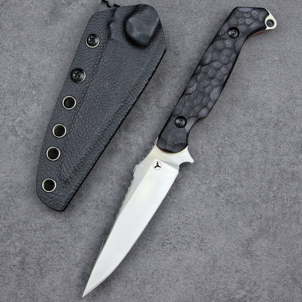 Steel Fixed Blade Knife – 14C28N G10 Handle Serrated Sheath Camping Survival Tactical EDC