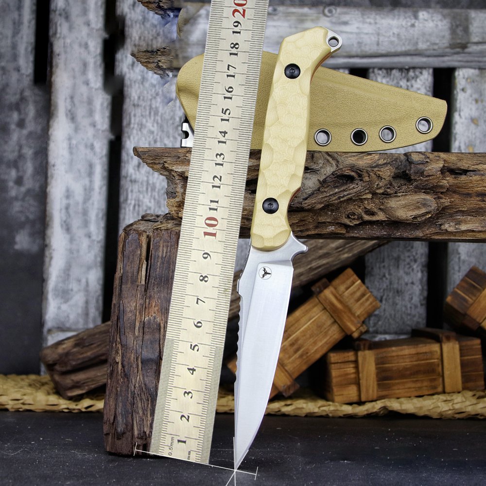 Steel Fixed Blade Knife – 14C28N G10 Handle Serrated Sheath Camping Survival Tactical EDC