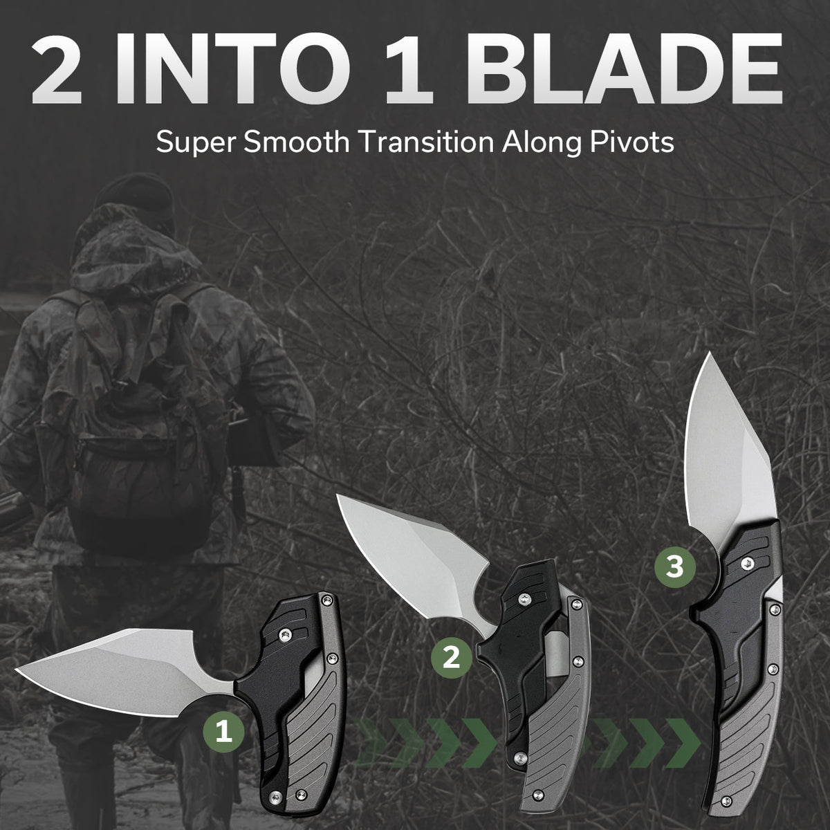 Steel Folding Knife – D2 2-in-1 Transformable Push Dagger EDC Tactical Self Defense