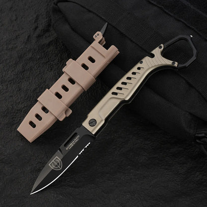 Steel Folding Knife – Tactical N690C Finger Ring Design Black Finish EDC First Responder