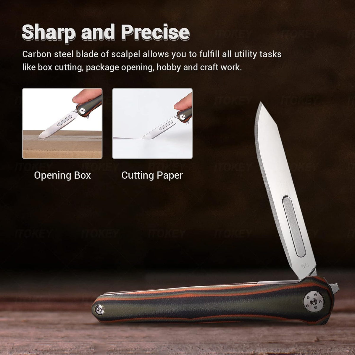 Steel Folding Knife – ViperFold Scalpel with Carbon Blade with G10 Handle + 10 Blades