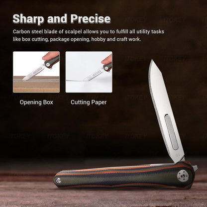 Steel Folding Knife – ViperFold Scalpel with Carbon Blade with G10 Handle + 10 Blades