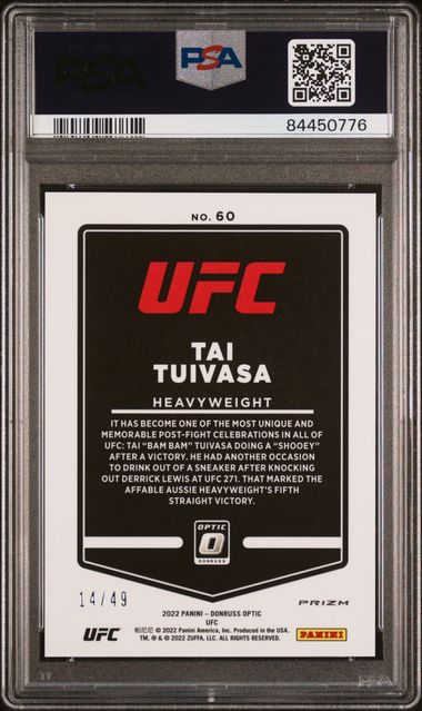 2022 Panini Donruss Optic UFC Tai Tuivasa Orange Parallel 14/49 - PSA 9