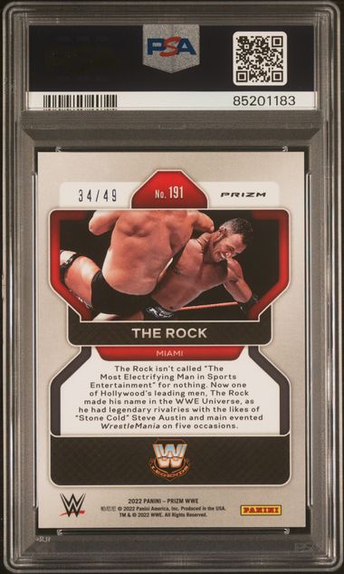 2022 Panini Prizm WWE The Rock 191 Teal /49 - PSA 9