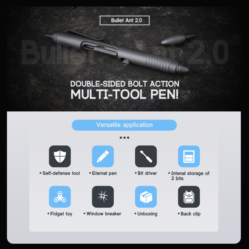 Titanium Bolt Action Tactical Pen – Bullet Ant 2.0 - Multi-Tool with EDC
